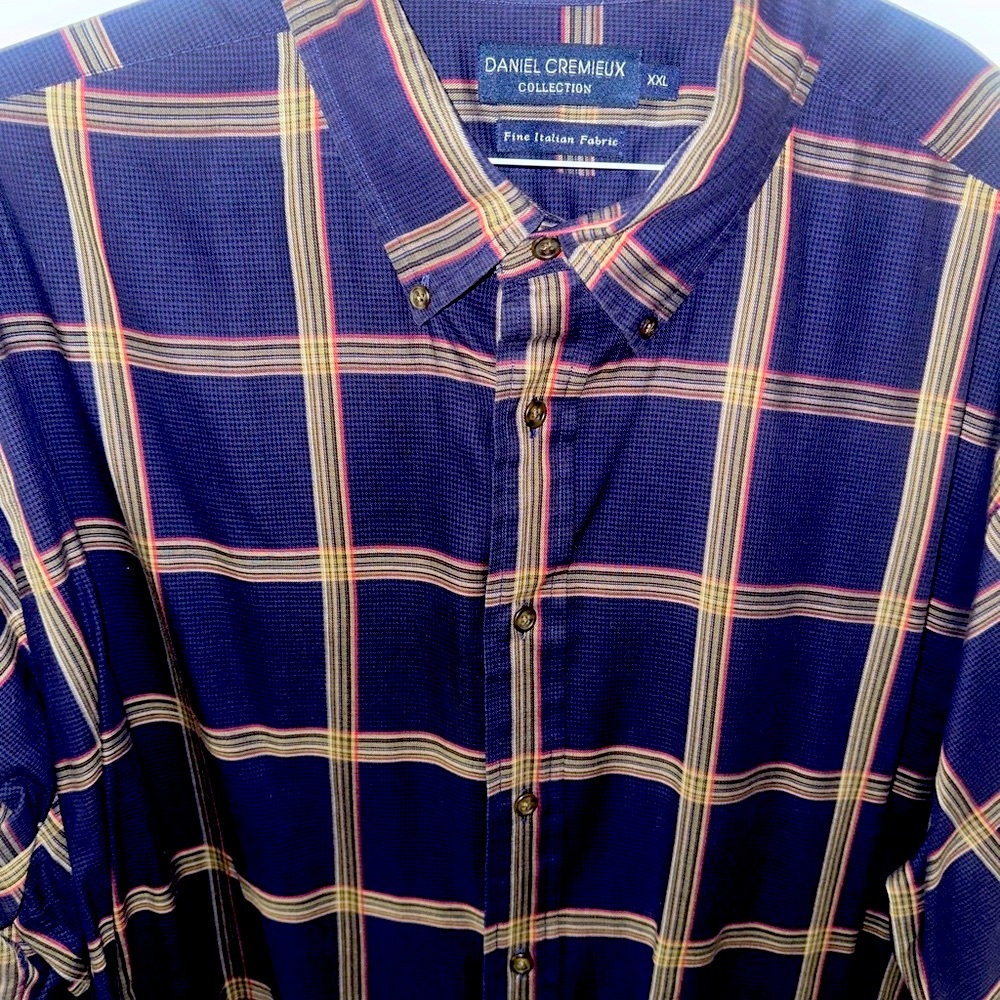 Daniel Cremieux Men's Navy and Beige Checkered Shirt